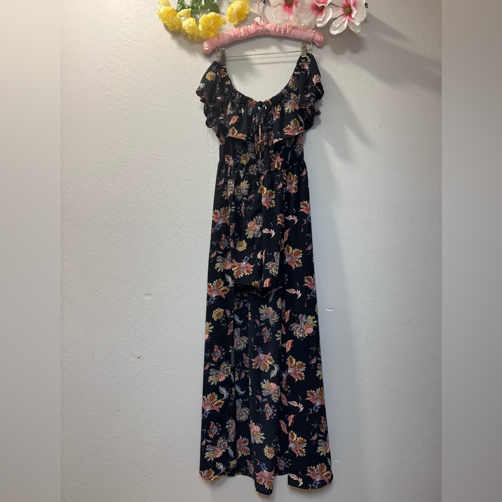 Black Floral Off-Shoulder Mini Dress